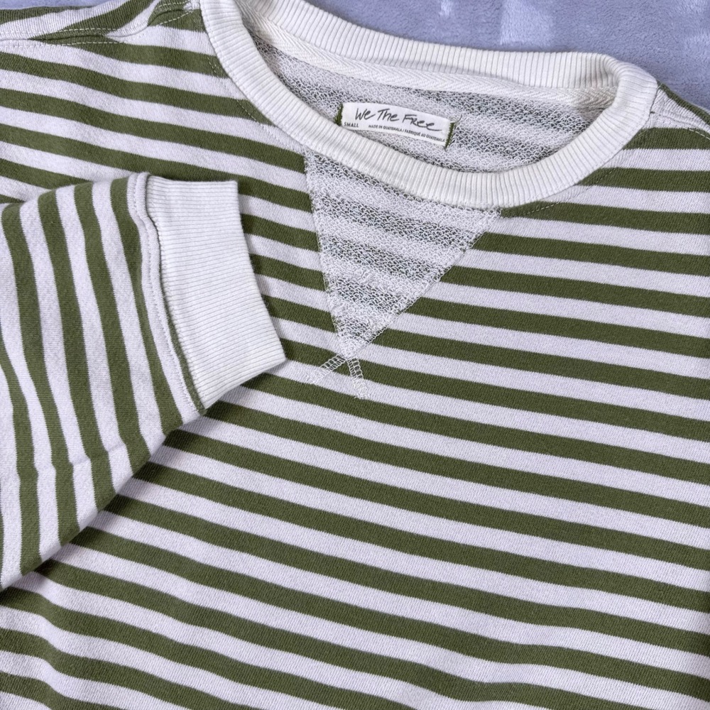 We The Free Free People Striped Sweatshirt Small Olive Green Ivory Boxy